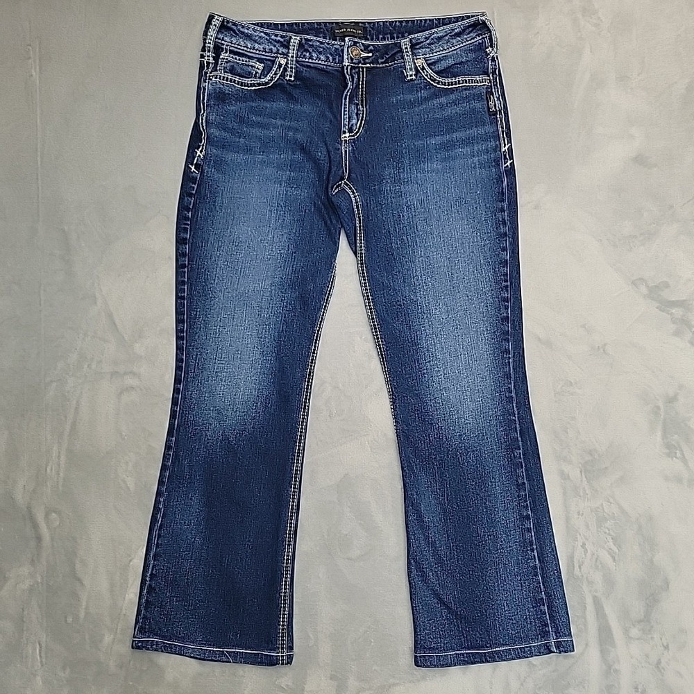 Silver Jeans Women 31x33 Faded Blue Denim Suki Thick Stitch Cropped Y2K Western